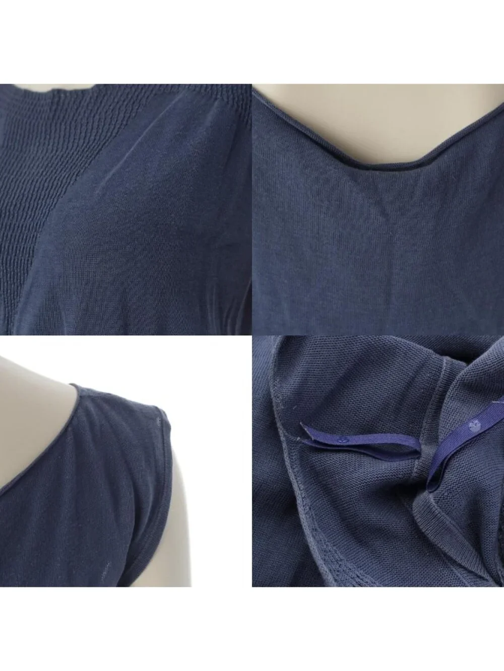 Chanel Cotton Change Knit CC Logo Plate Dress Sleeveless Top Skirt Navy 38